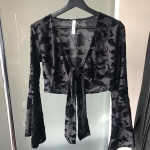 Chic Black Floral Tie-Front Blouse
